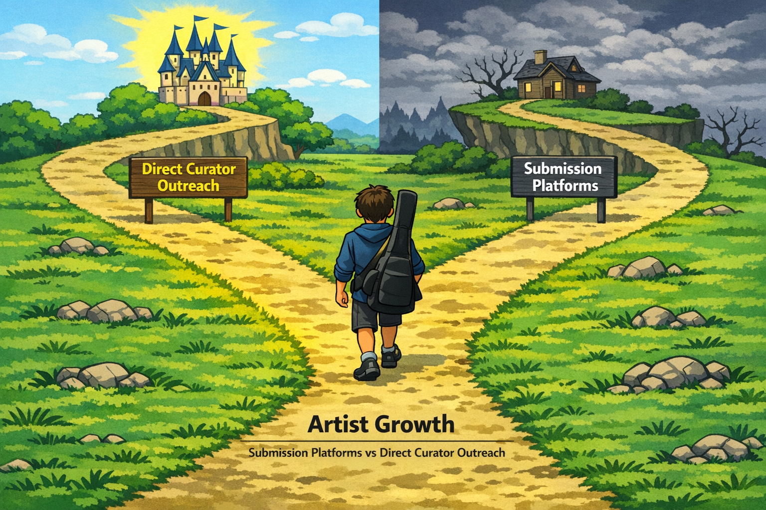 image showing the different curator approach methods, submission platforms vs. direct curator outreach.